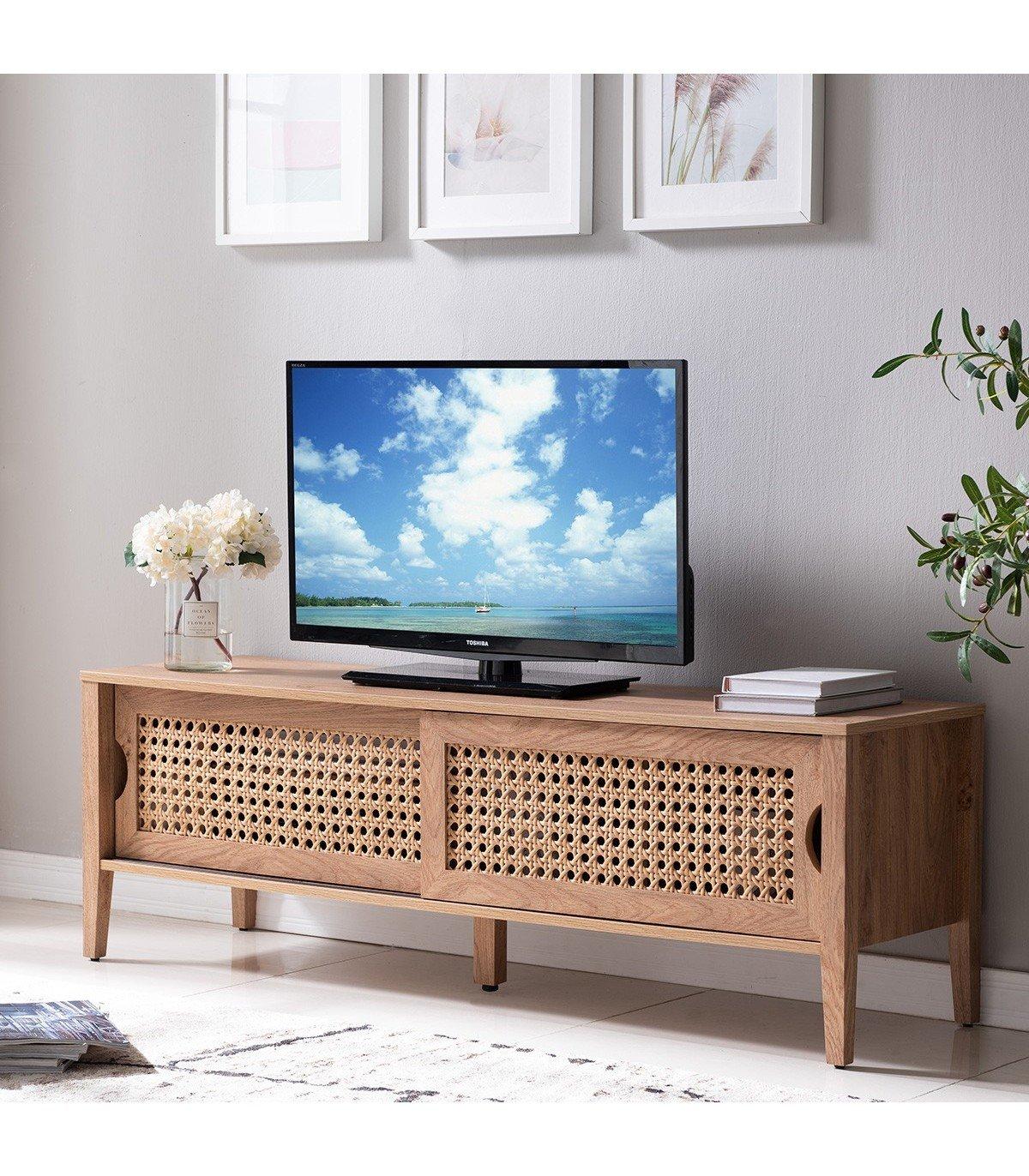 Calicosy TV-Möbel mit 2 Schiebetüren Rattan-Dekor  