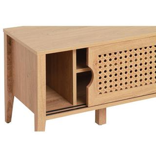 Calicosy Meuble TV avec 2 Portes Coulissantes Décor Rotin - L138 cm  