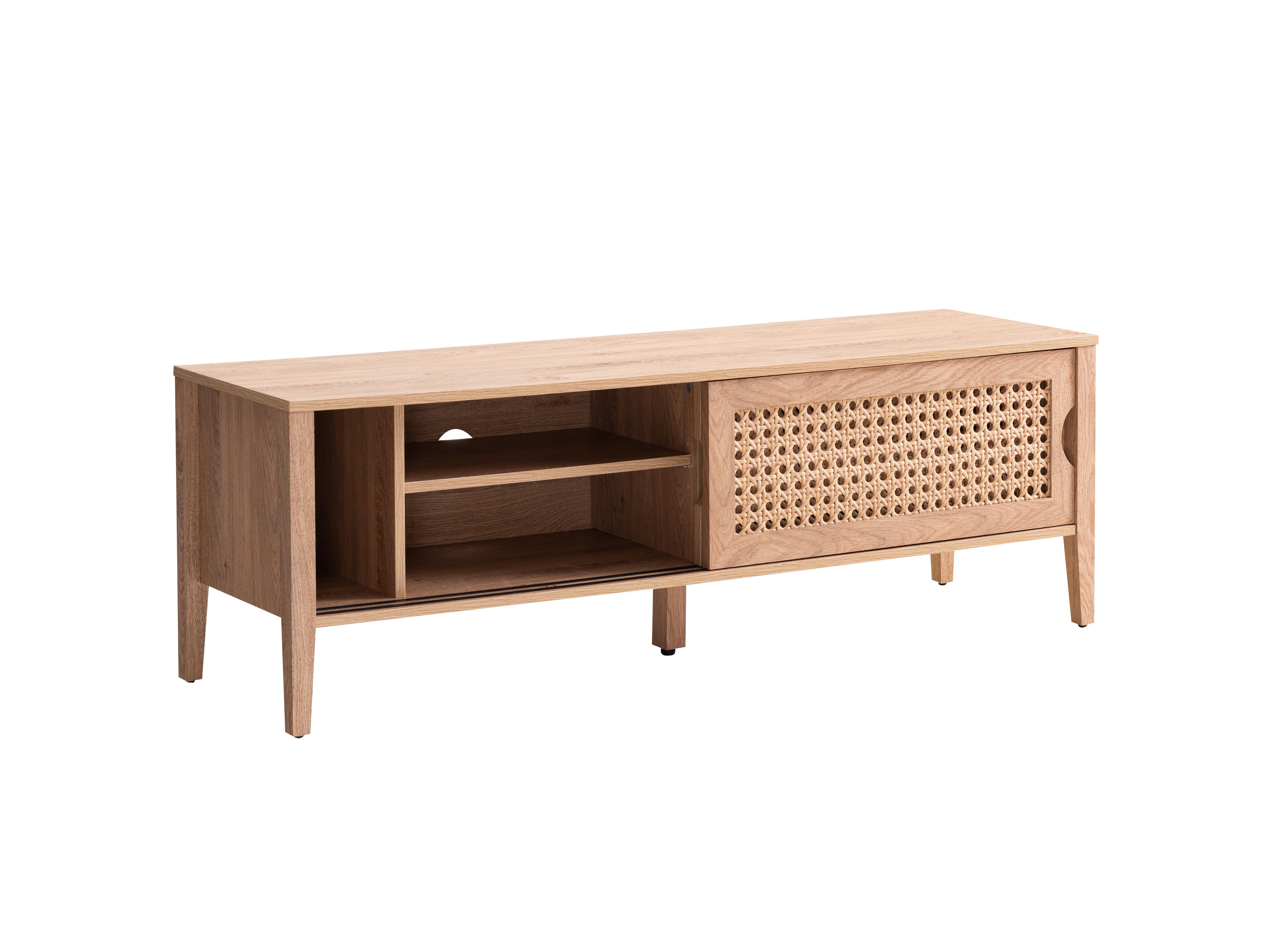 Calicosy Meuble TV avec 2 Portes Coulissantes Décor Rotin - L138 cm  