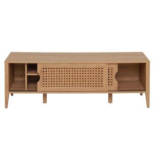 Calicosy Meuble TV avec 2 Portes Coulissantes Décor Rotin - L138 cm  