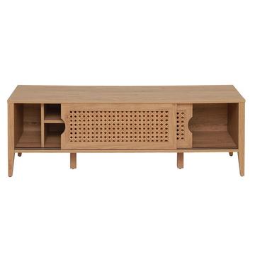 Meuble TV avec 2 Portes Coulissantes Décor Rotin - L138 cm