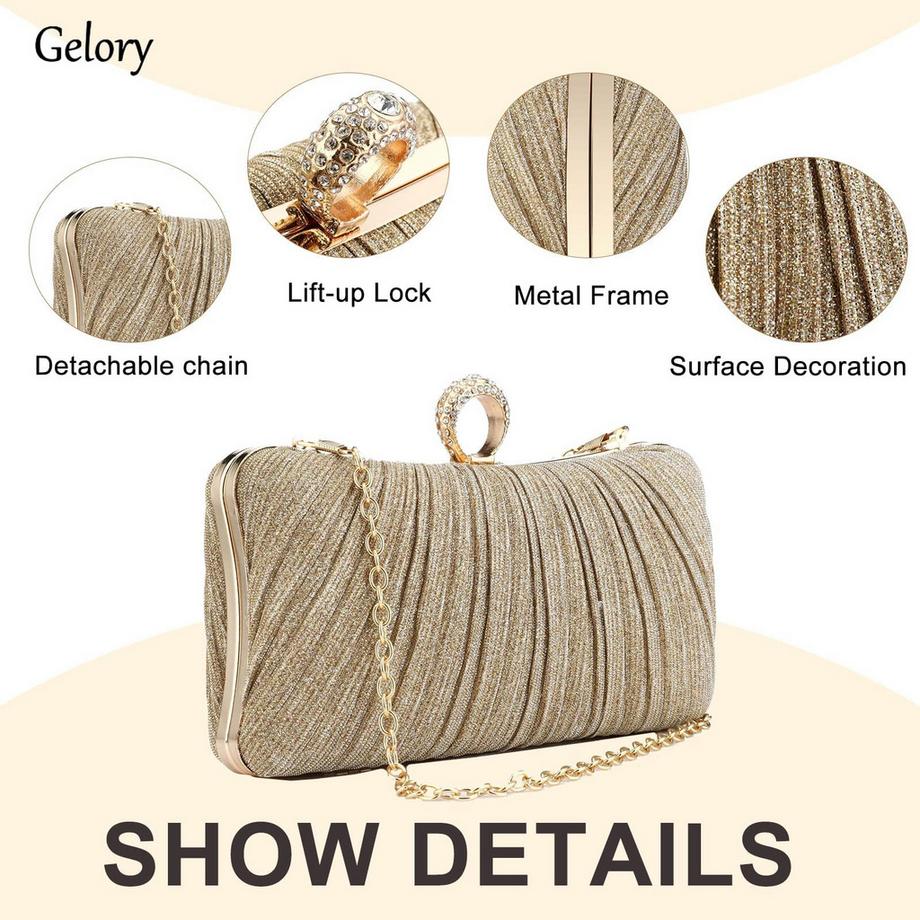 Only-bags.store Glitzer Clutch Abendtasche mit abnehmbarer Kette  