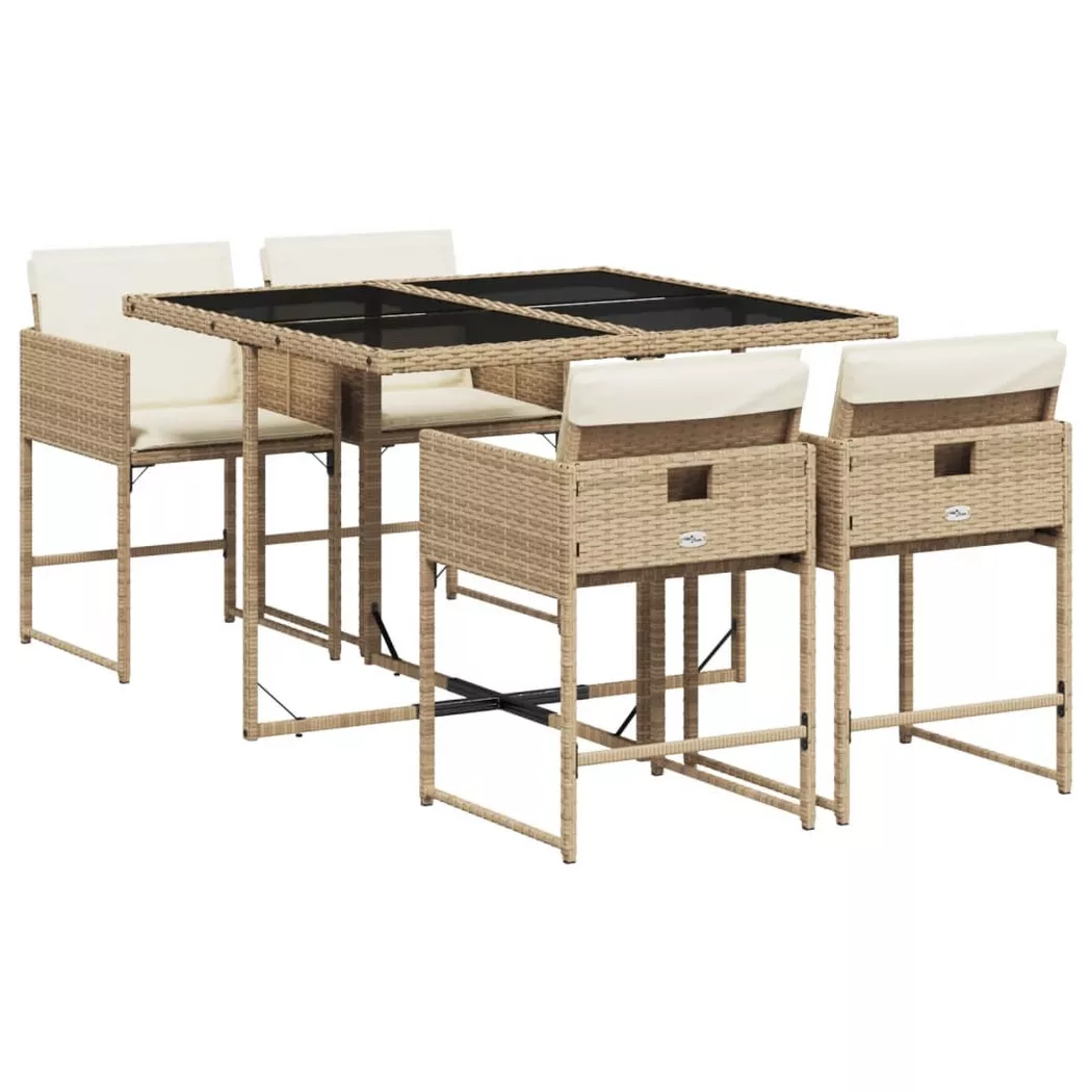 vidaXL Ensemble à manger de jardin avec coussins 5pcs Beige poly rotin