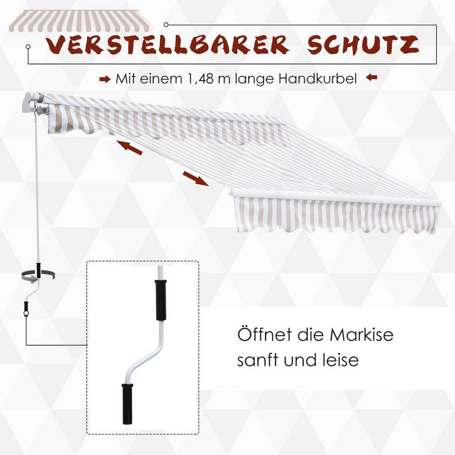 Northio Tenda Da Sole Con Manovella 3 X 2,5 M Tenda A Bracci Estensibili, Protezione Solare, Montaggio A Parete, Balcone, Montagne In Alluminio  