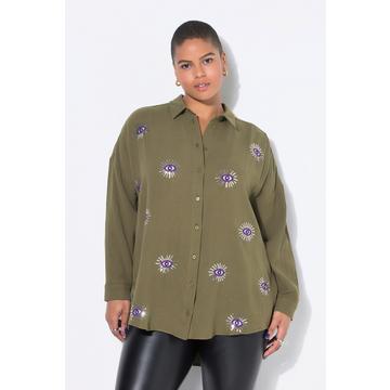 Blusa dal taglio oversize in mussola con ricami di occhi