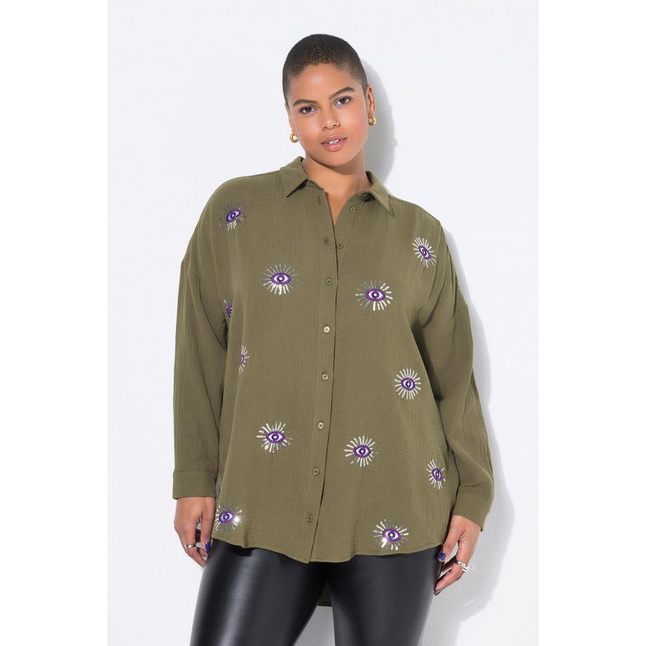 Studio Untold Oversized Musselin Augen-Stickerei Langarm Bluse  