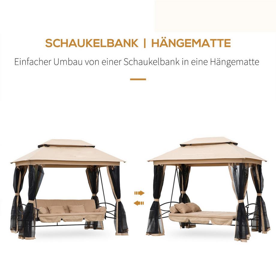 Northio Balançoire De Jardin Hollywood Avec Parois Latérales 3 Places Beige 256 X 172 X 248 Cm  