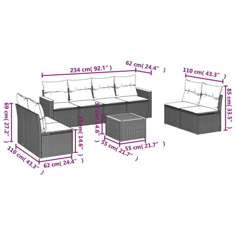 VidaXL set divano da giardino Polirattan  