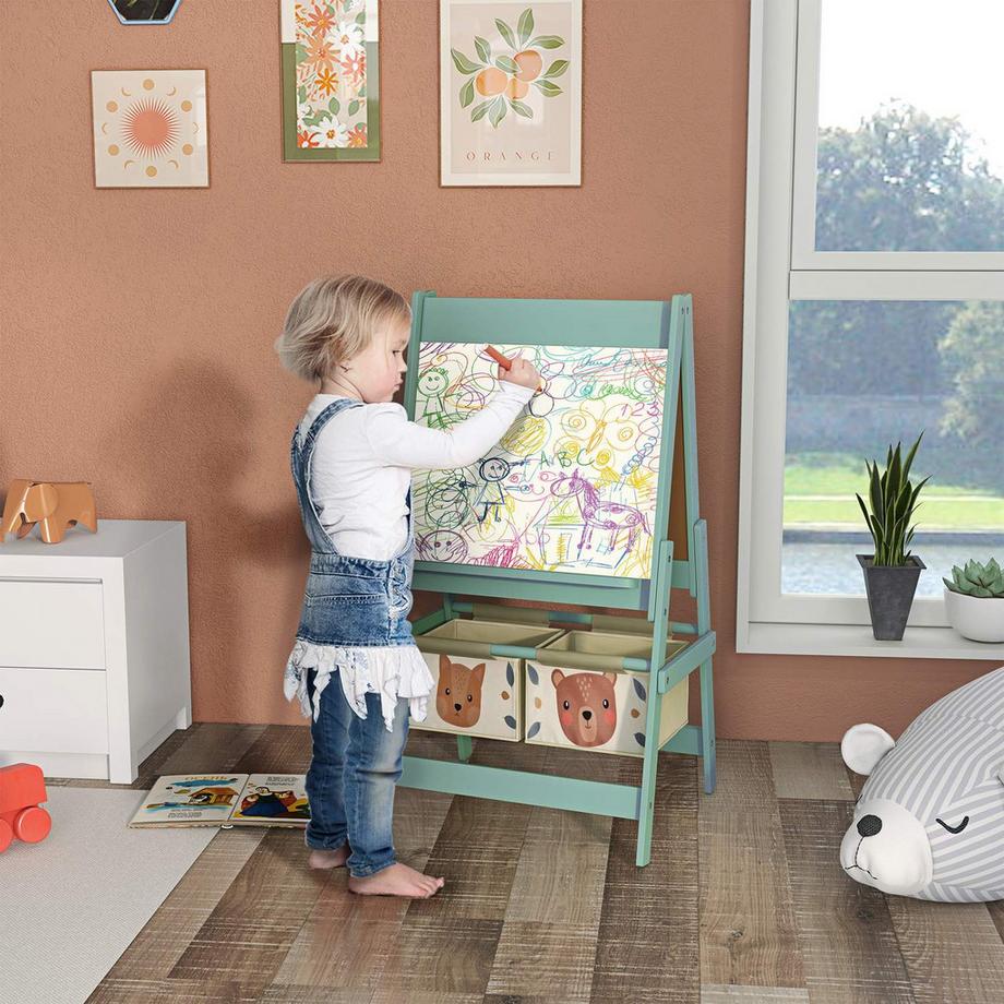 Northio  Kindertafel, 3 In 1 Kinder Staffelei, Doppelseitige Kinder Spieltafel, Whiteboard & Kreidetafel, Standtafel Mit Papierrolle, 2 Aufbewahrungsboxen, Anderem Zubehör 