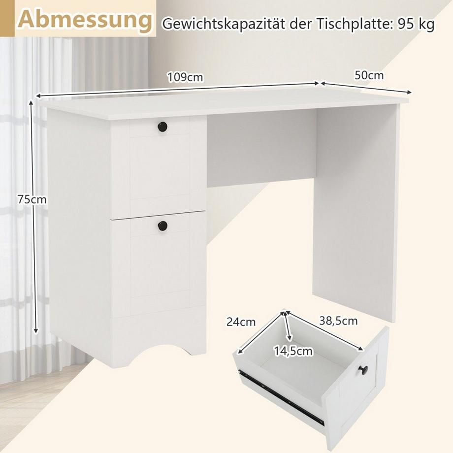 Northix Table d'ordinateur avec 2 tiroirs, bureau, table de jeu robuste, coiffeuse, table pour ordinateur portable  