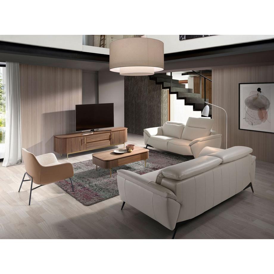 ANGEL CERDA Fauteuil en tissu crème et similicuir marron  