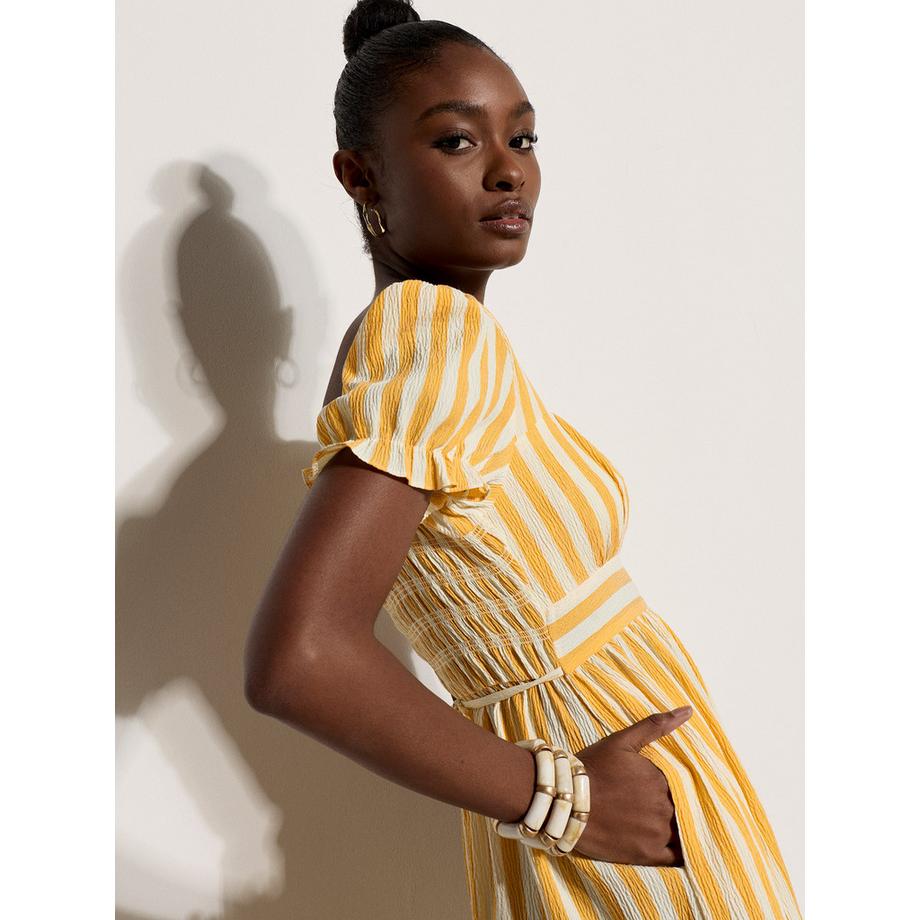 APRICOT Robe mi-longue à rayures style laitière  