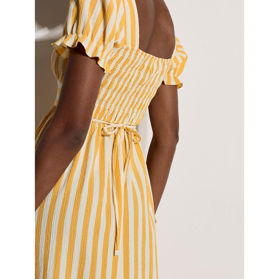 APRICOT Robe mi-longue à rayures style laitière  