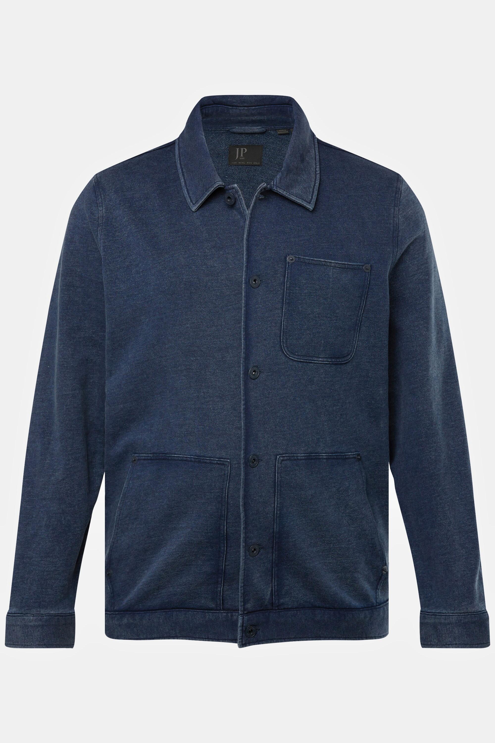 JP1880  Veste en molleton style Worker, look vintage jean bleu foncé 