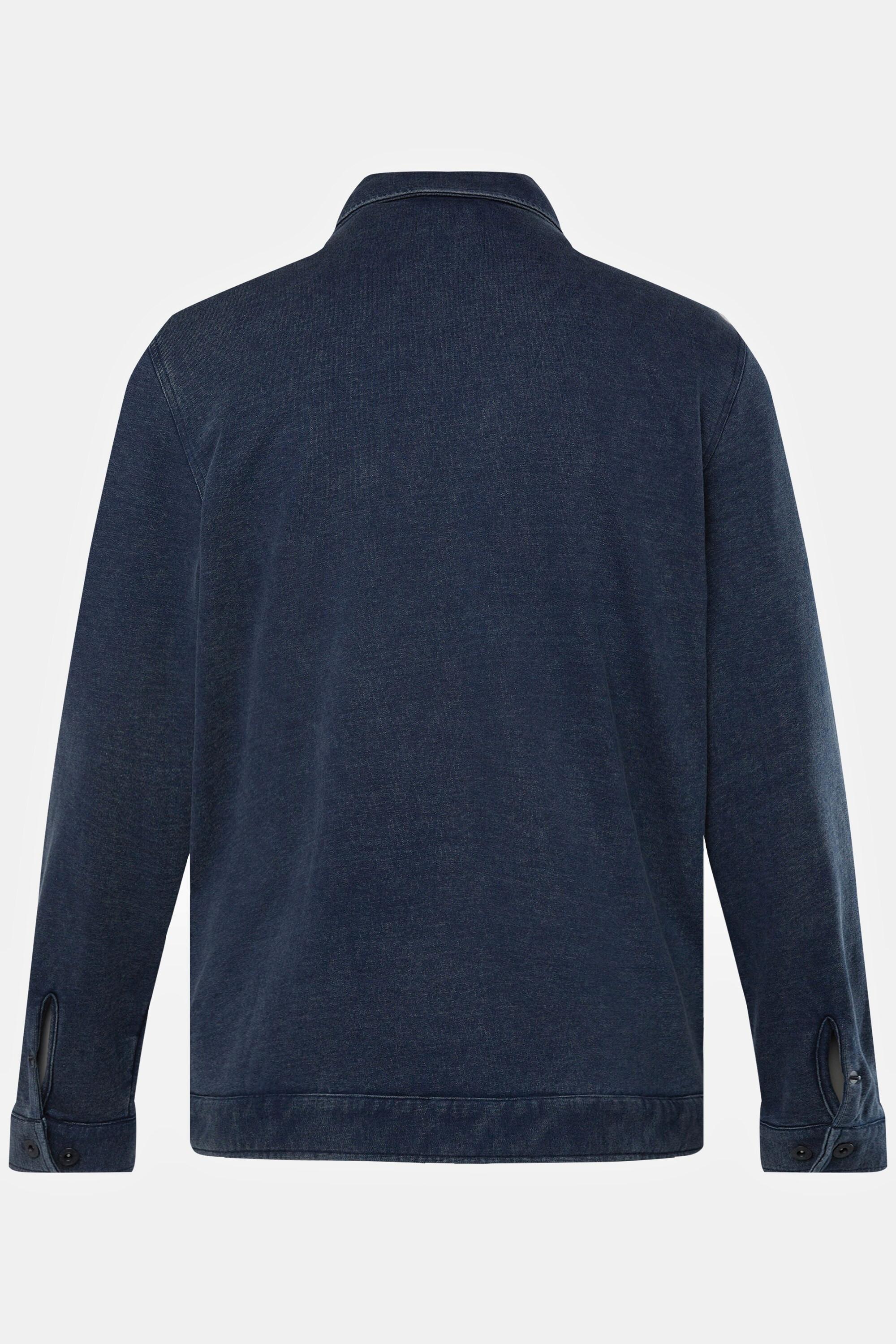 JP1880  Veste en molleton style Worker, look vintage jean bleu foncé 