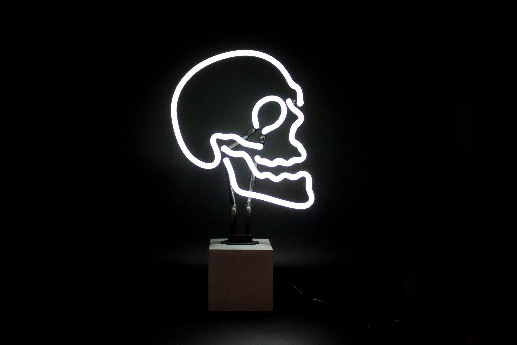Locomocean Lampe de table en verre néon avec socle en béton - Crâne  