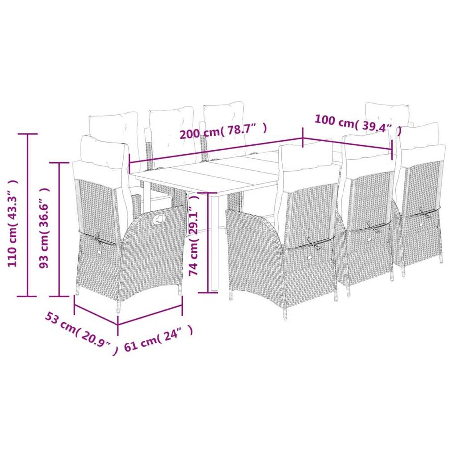 VidaXL set da pranzo da giardino Polirattan  