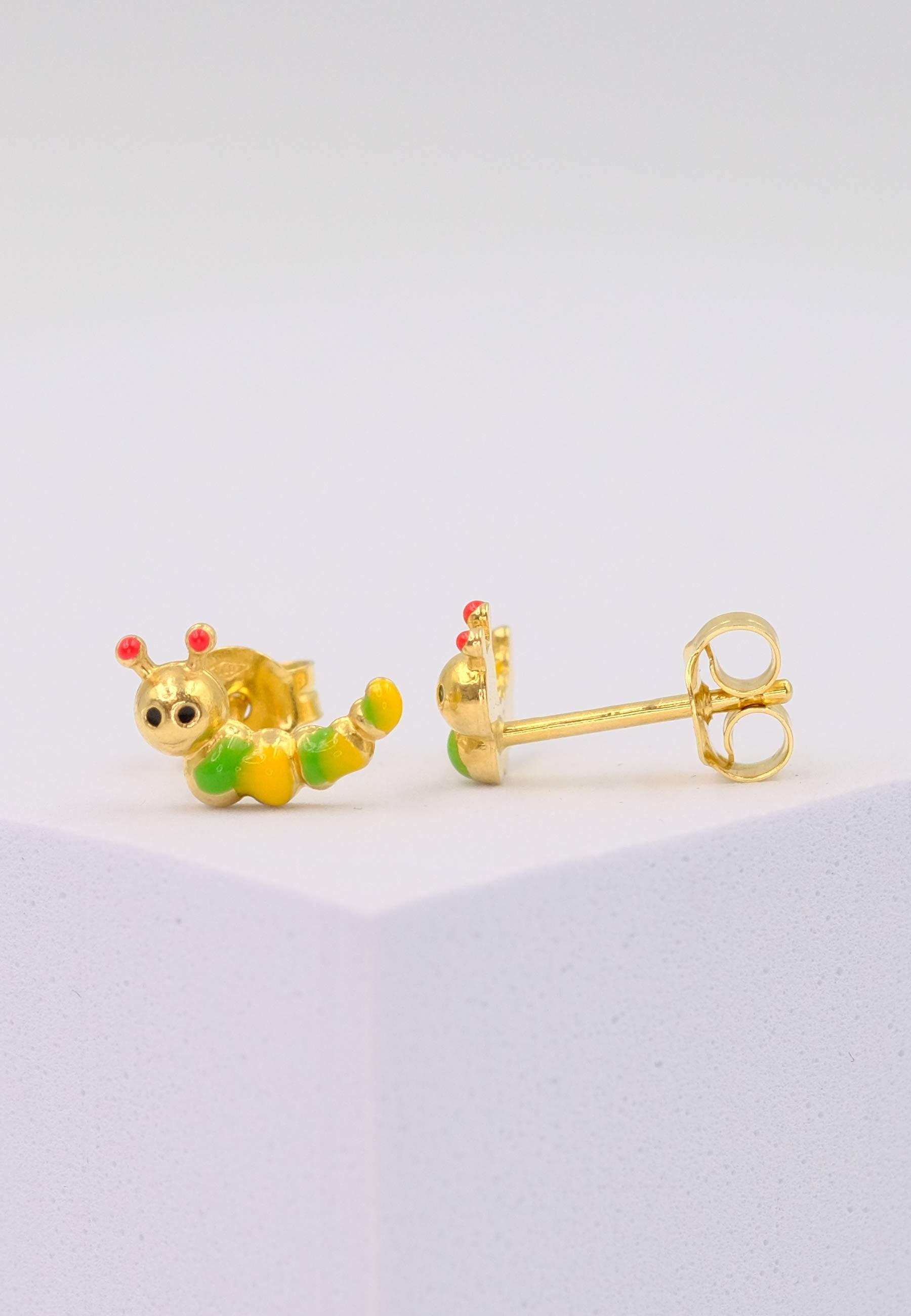 MUAU Schmuck  Ohrstecker Raupe Gelbgold 750 gelb 10x7mm 