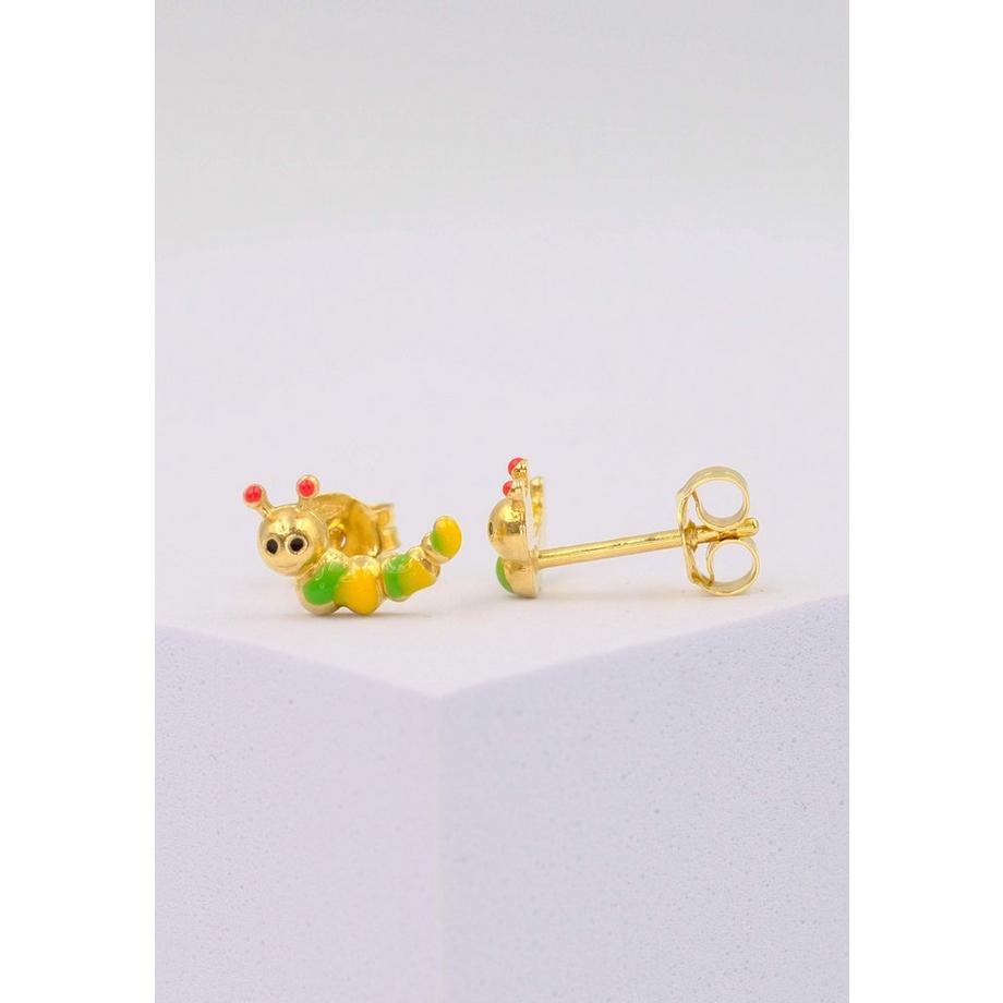 MUAU Schmuck  Ohrstecker Raupe Gelbgold 750 gelb 10x7mm 