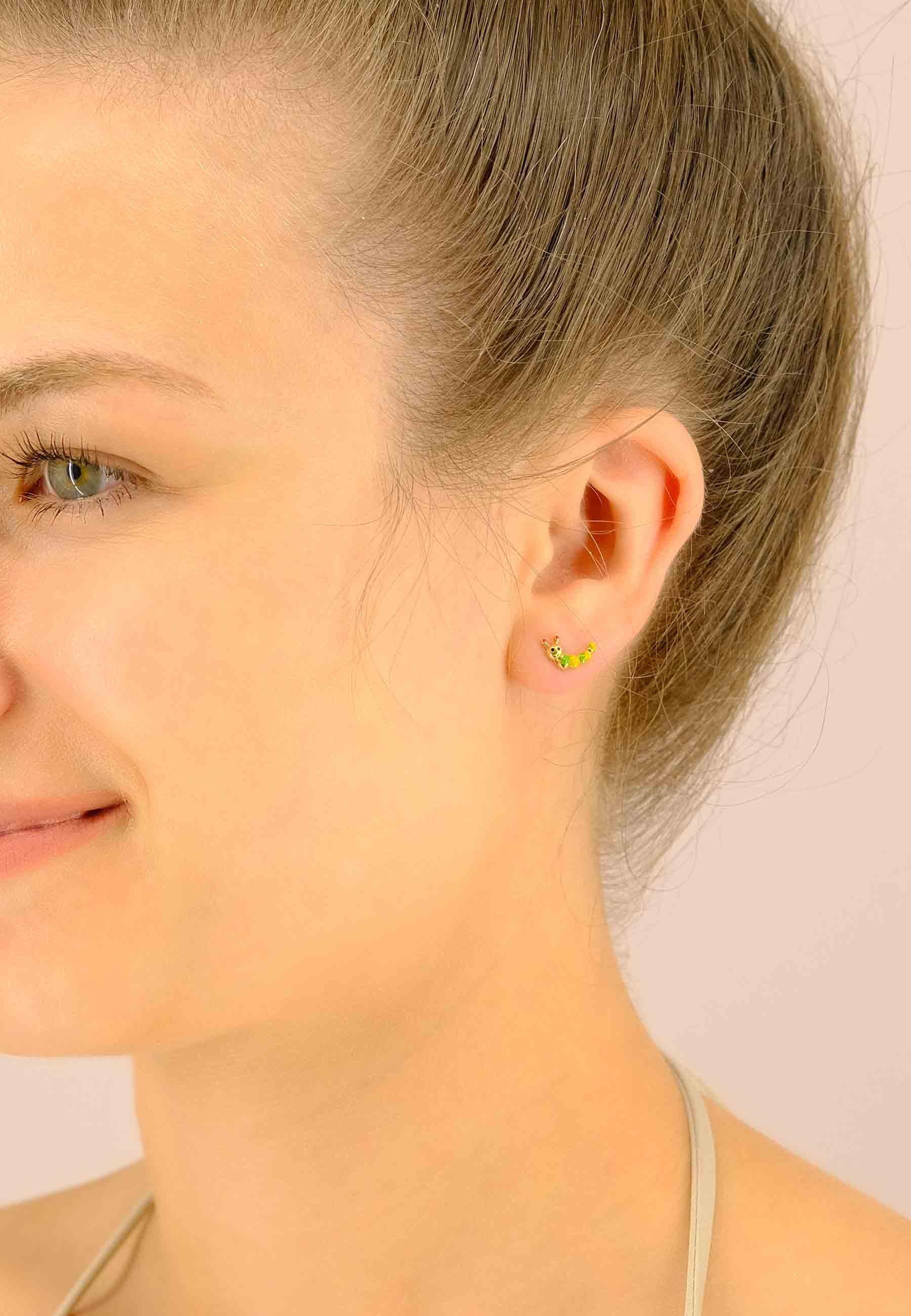 MUAU Schmuck  Ohrstecker Raupe Gelbgold 750 gelb 10x7mm 