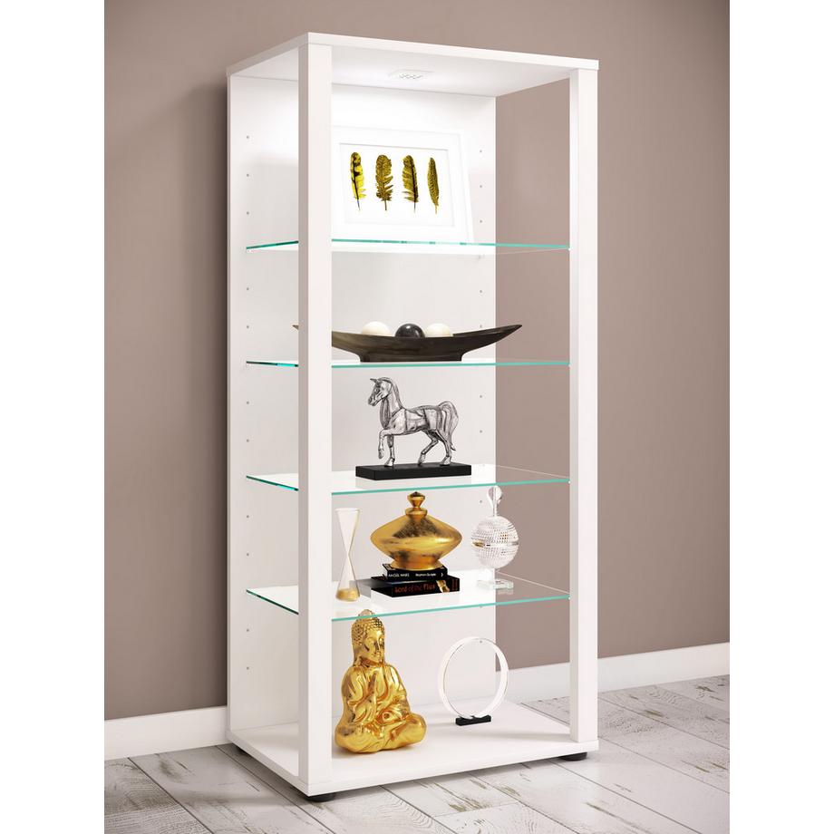 VCM Glasvitrine stehend | Vitrine Glas mit ESG-Sicherheitsglas | Maße ca. H. 115 x B. 52 x T. 35 cm | Standvitrine Glas | Modern und platzsparend | Glas  