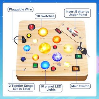 Activity-board  Jouet Busy Board, plateau d'activité en bois avec 12 interrupteurs, 10 lumières LED et musique d'activité motrice pour les bébés 