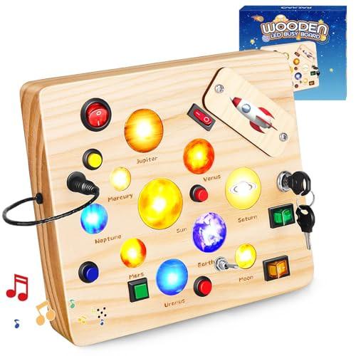 Activity-board  Busy Board Spielzeug, Activity Board Holzspielzeug mit 12 Schaltern, 10 LED Lichtern und Kleinkind-Motorikspielzeug für Babys 