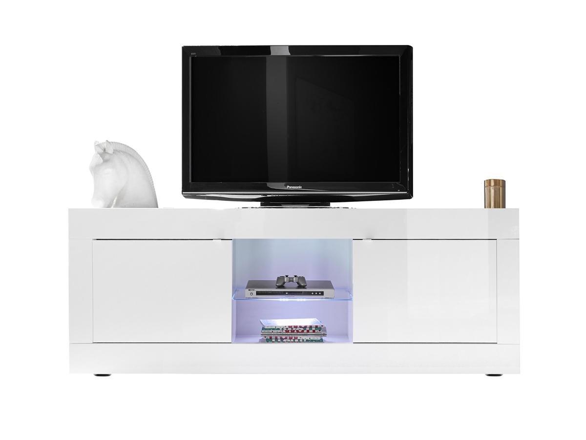 Vente-unique Mobile TV con LED e 2 ante Bianco laccato COMETE  