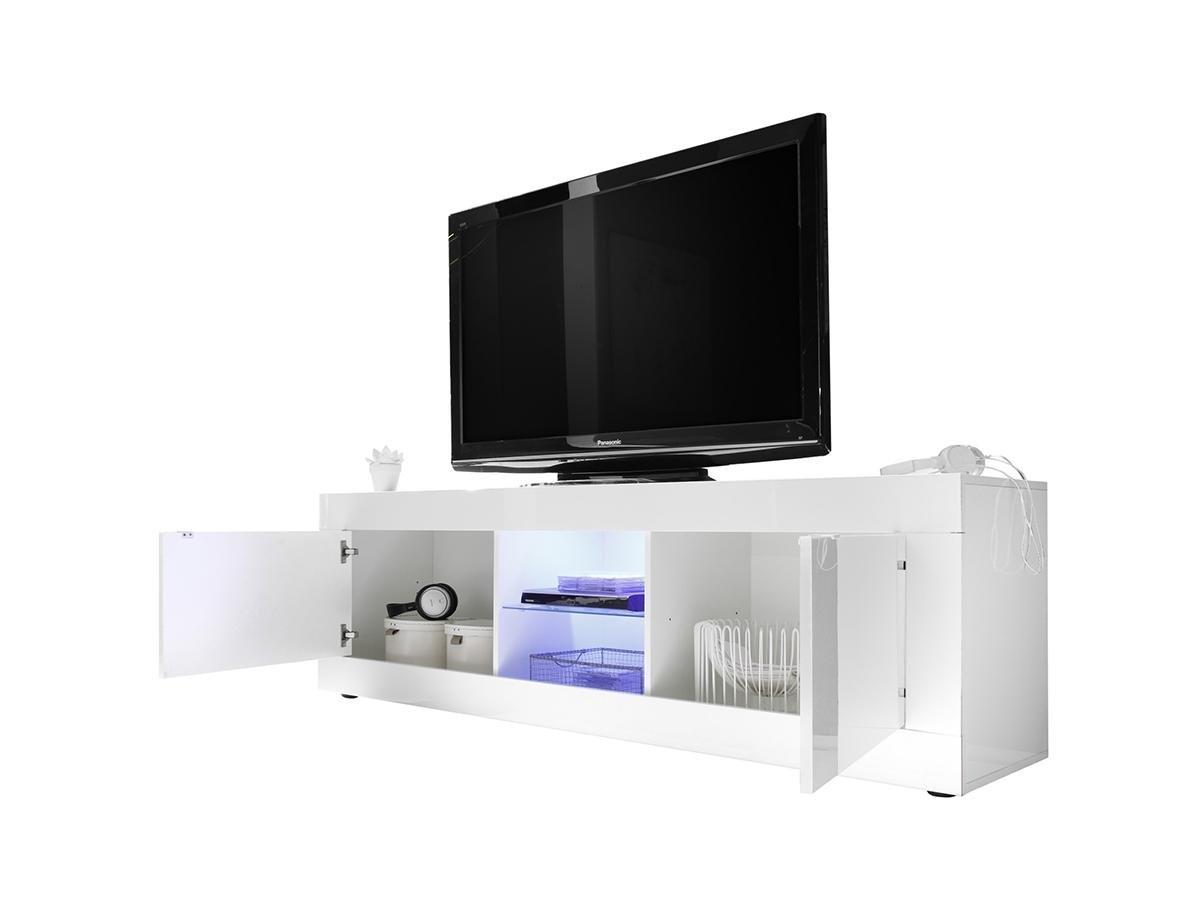 Vente-unique Mobile TV con LED e 2 ante Bianco laccato COMETE  