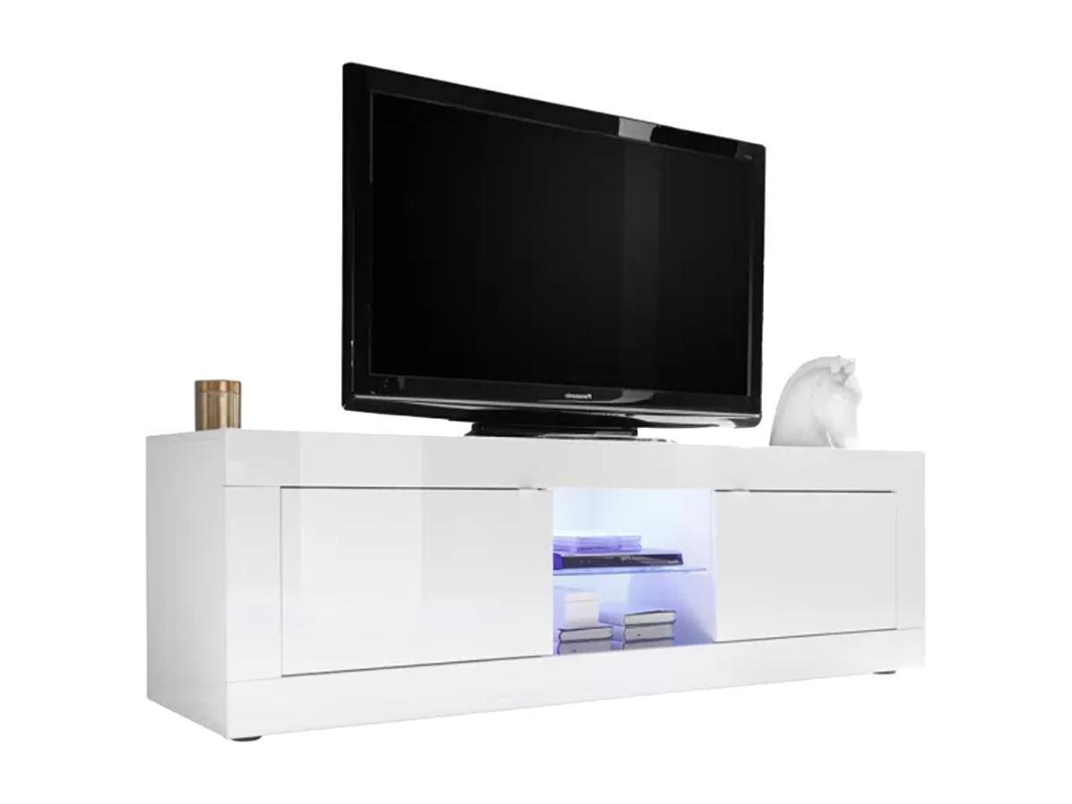 Vente-unique Mobile TV con LED e 2 ante Bianco laccato COMETE  