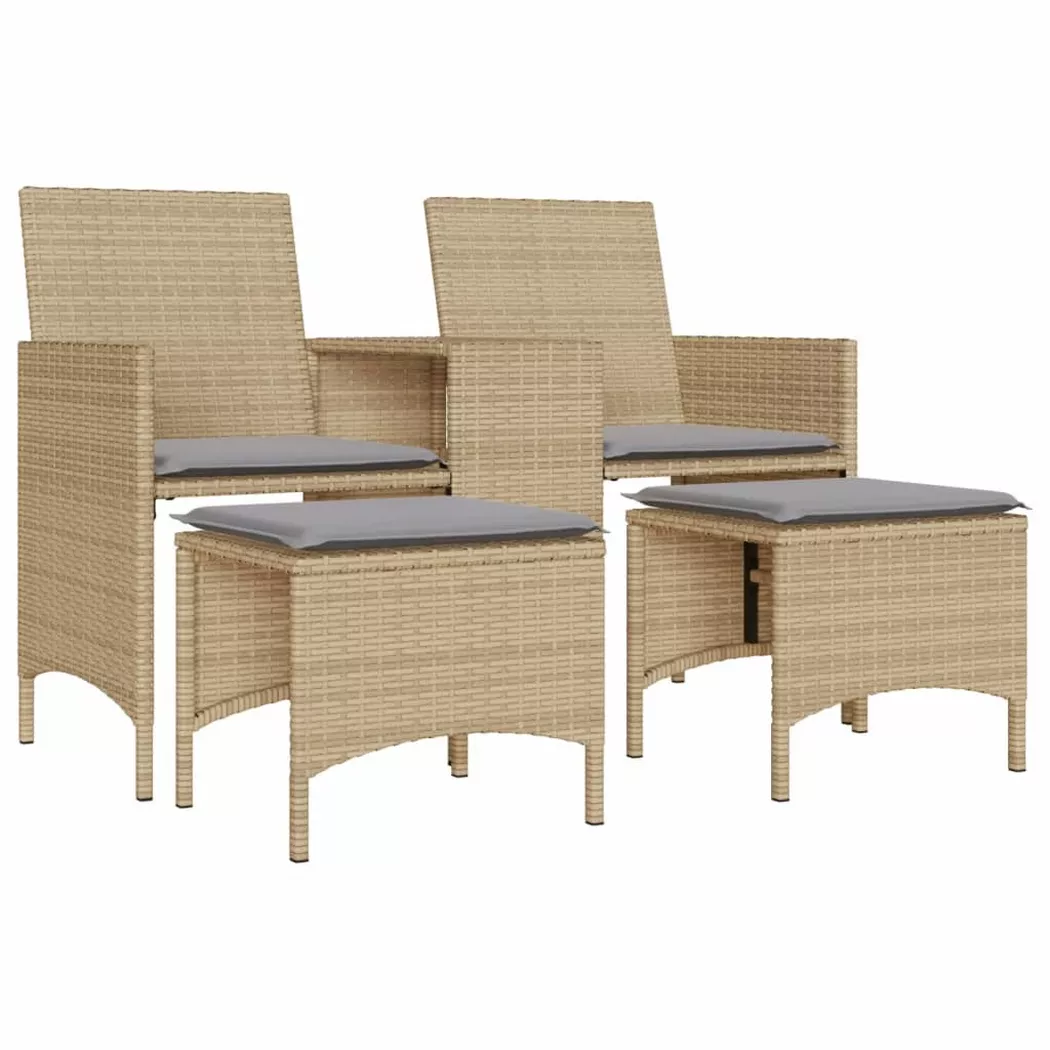Canapé de jardin 2 places avec table et tabourets beige rotin