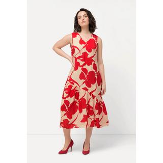 Ulla Popken  Midikleid, Blüten, A-Linie, V-Ausschnitt, ärmellos 