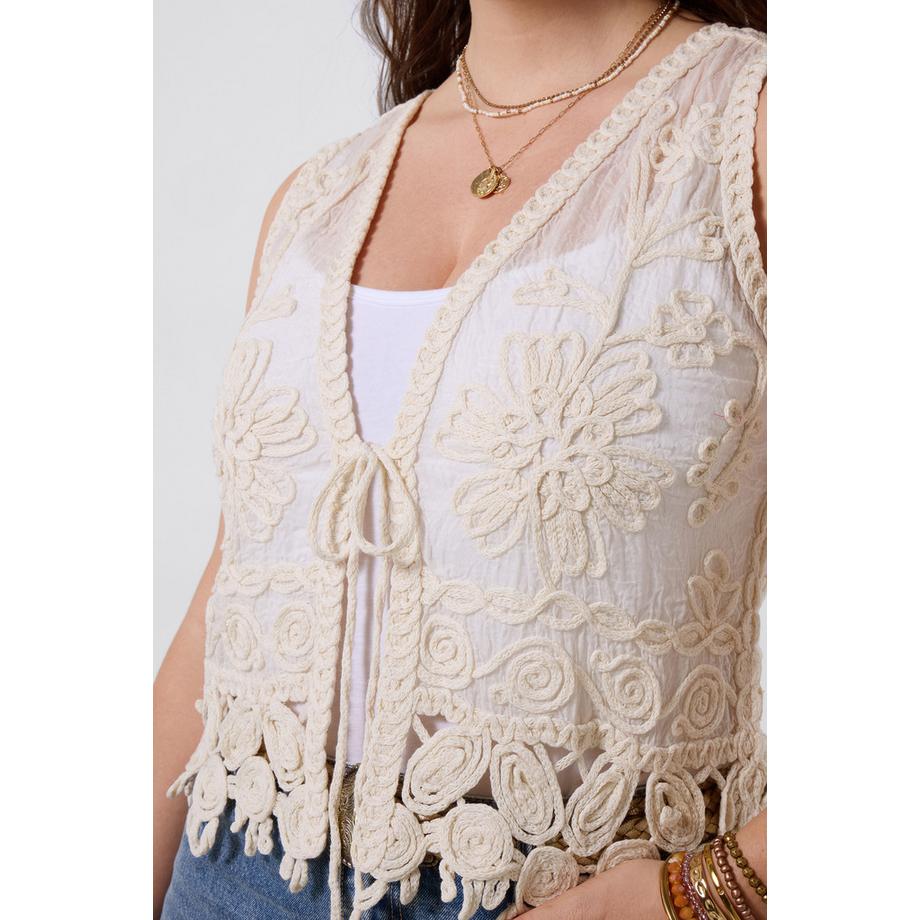 Joe Browns Veston Sans Manches Boho Brodé avec Fermeture à Nouer  