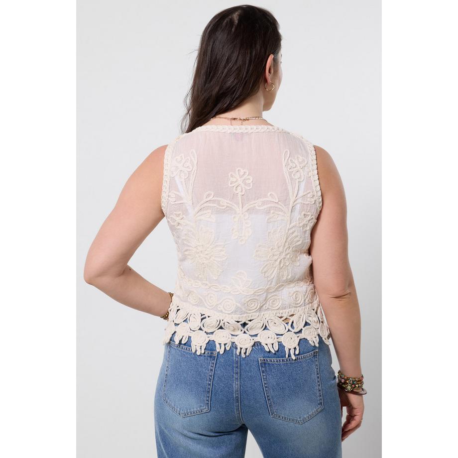 Joe Browns Veston Sans Manches Boho Brodé avec Fermeture à Nouer  