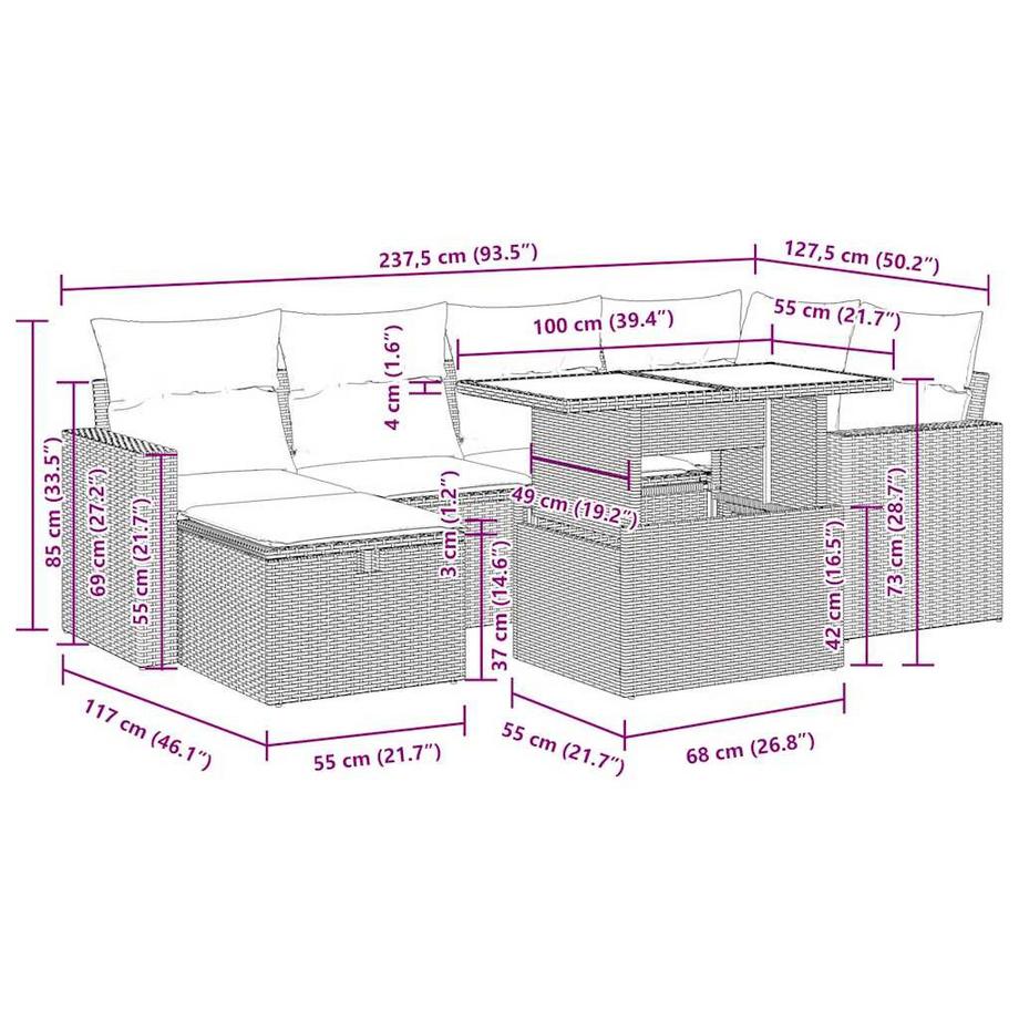 VidaXL set divano da giardino Polirattan  