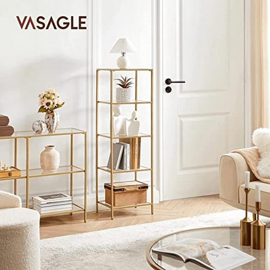 Pricenet  Elegantes goldenes 5-stöckiges Glasregal für die Inneneinrichtung 