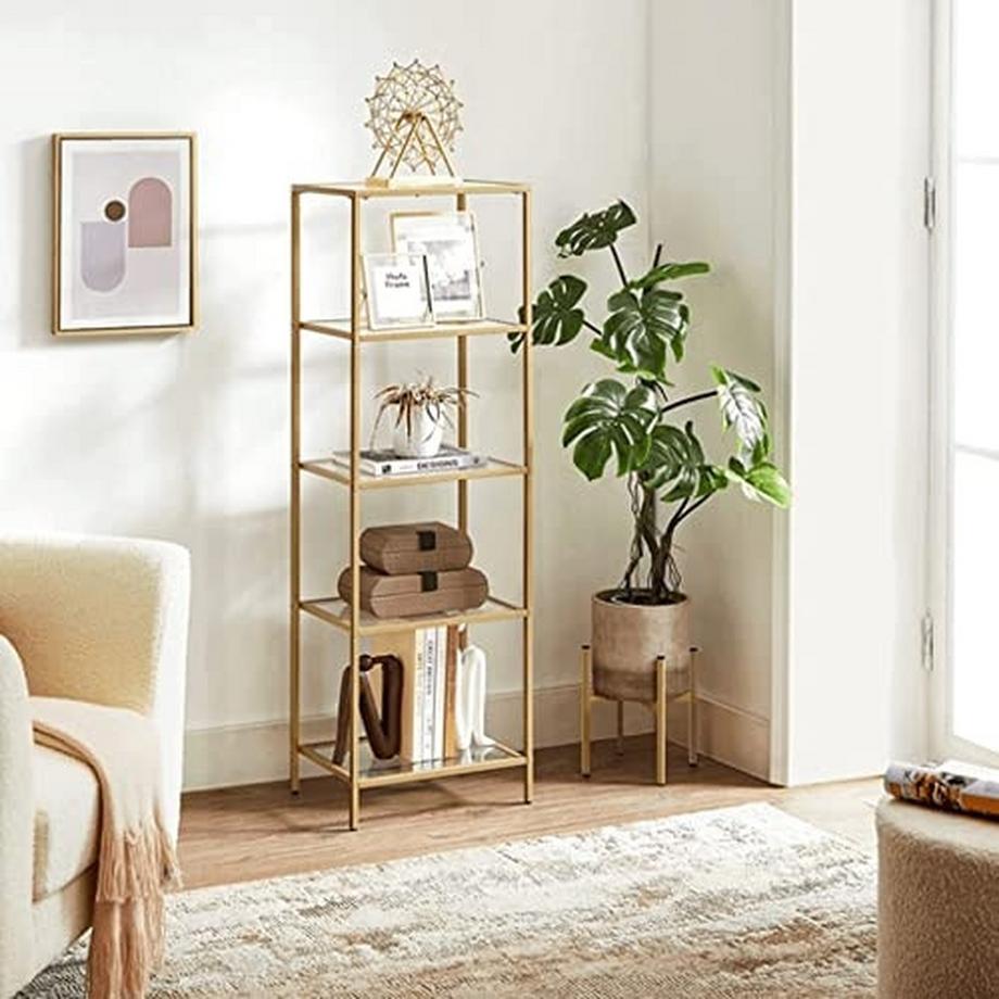 Pricenet  Elegantes goldenes 5-stöckiges Glasregal für die Inneneinrichtung 