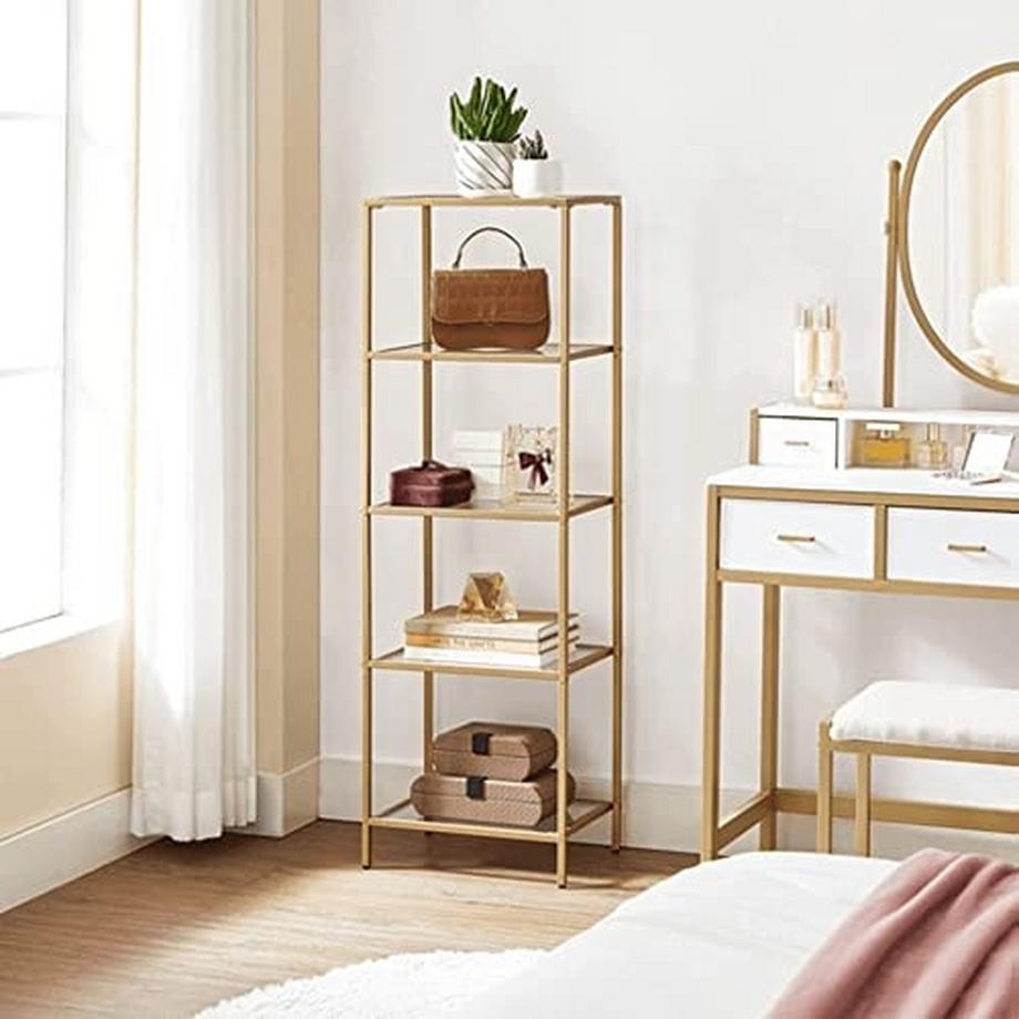 Pricenet  Elegantes goldenes 5-stöckiges Glasregal für die Inneneinrichtung 