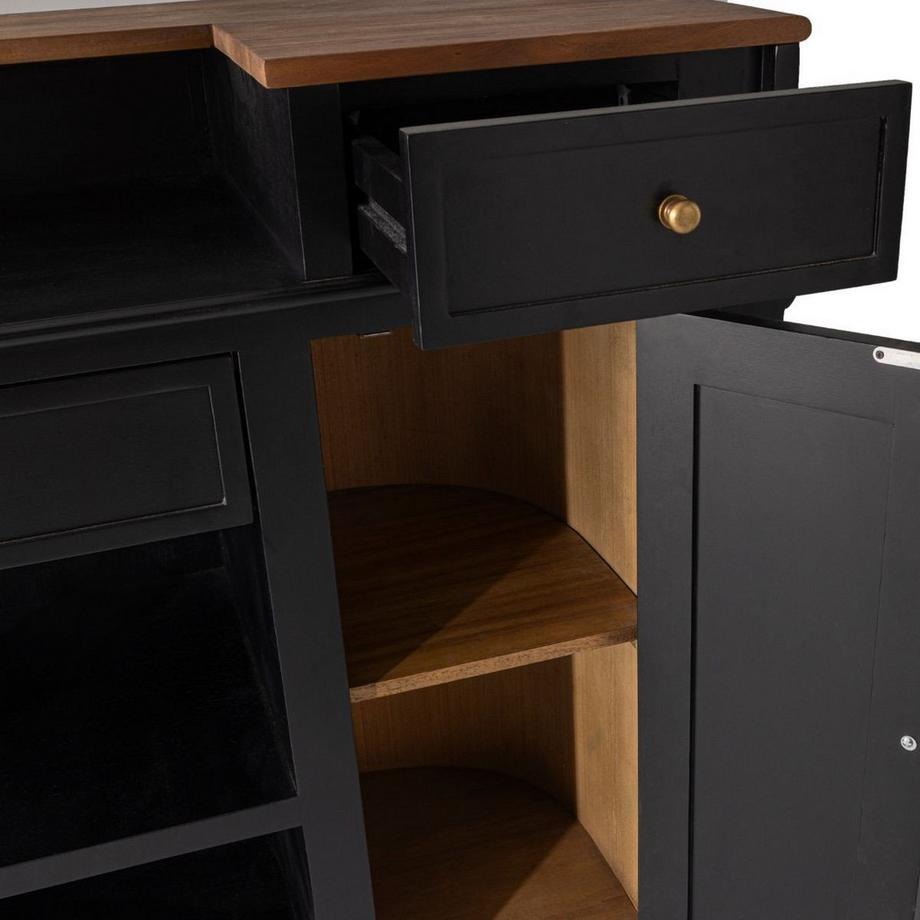 Calicosy Comptoir estaminet en acacia massif peint en noir L200 cm  