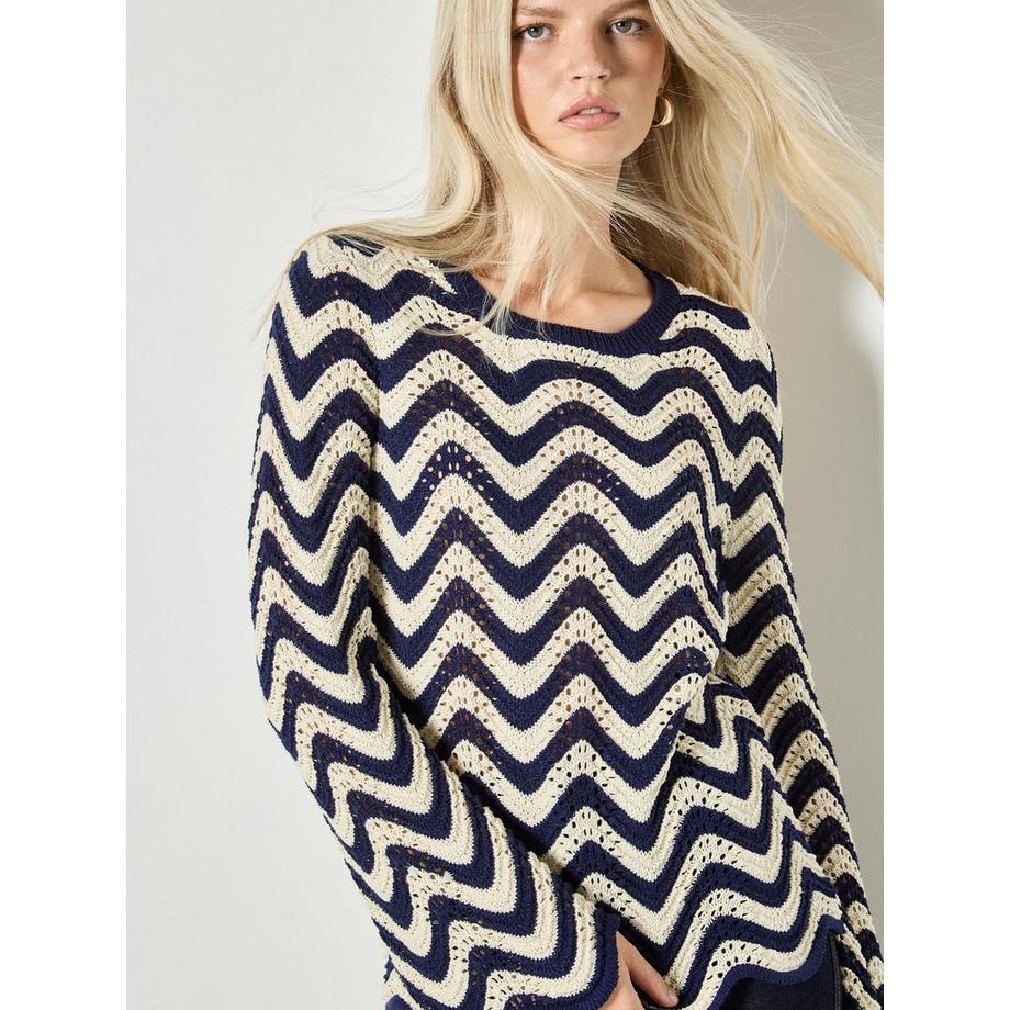 APRICOT Gestreifter Pointelle Strickpullover  
