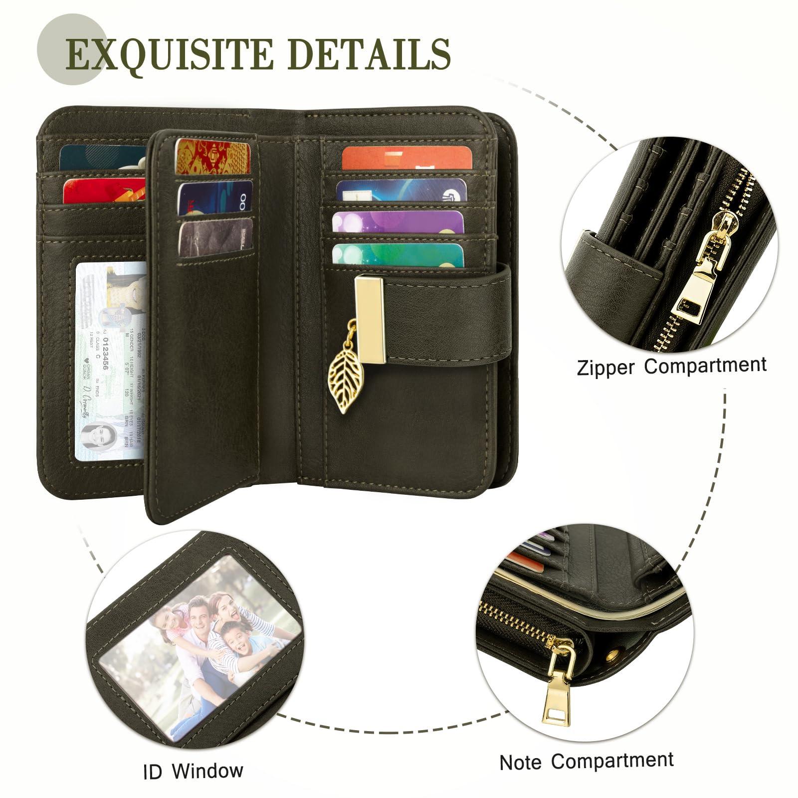 Only-bags.store  Portefeuille en cuir Portefeuille à plusieurs compartiments Portefeuille avec protection RFID 18 fentes pour cartes Portefeuille avec chaîne à fermeture éclair et lanière 