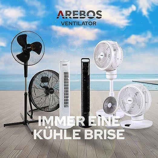 Arebos  Ventilateur Tour Circulateur Air | Blanc 3 Niveaux Portable | Silencieux 50W 