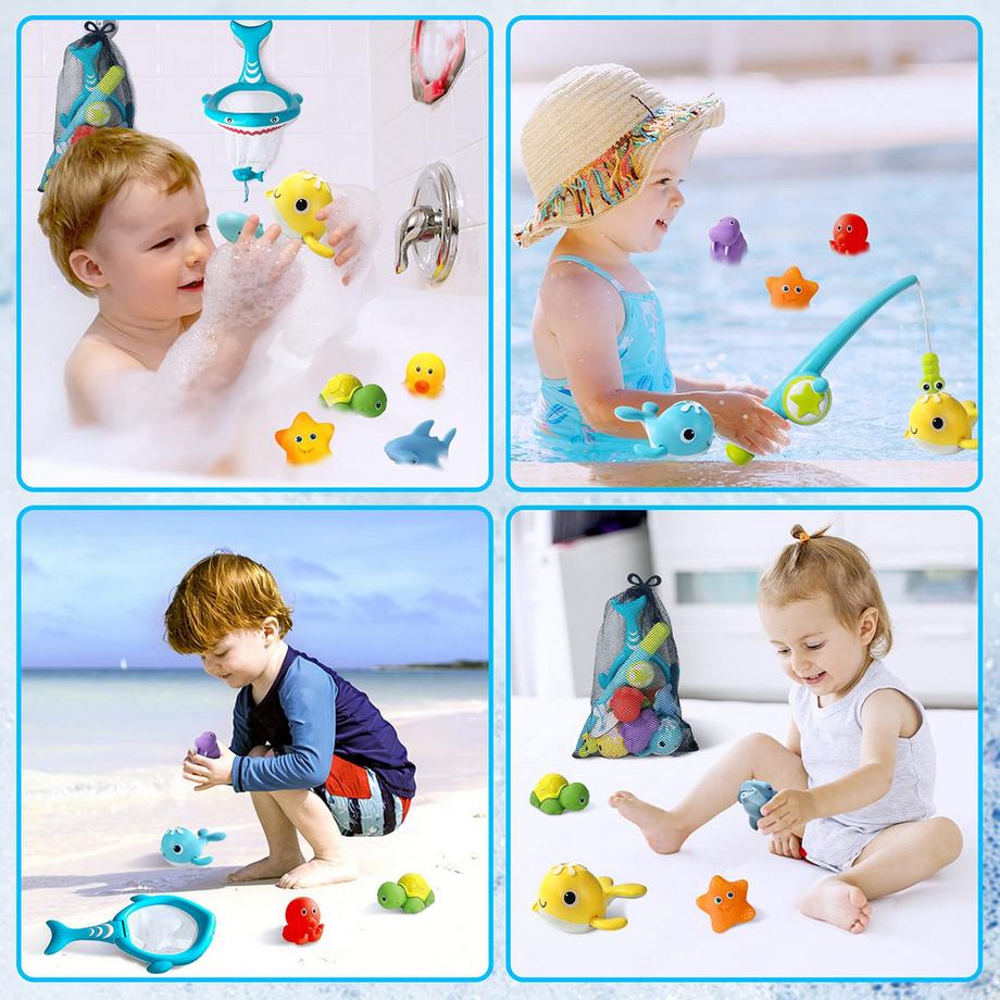 Activity-board  Jouets de bain pour bébés et enfants, jouets de bain à éclaboussures, jouets aquatiques avec filet de pêche pour la douche et la natation 
