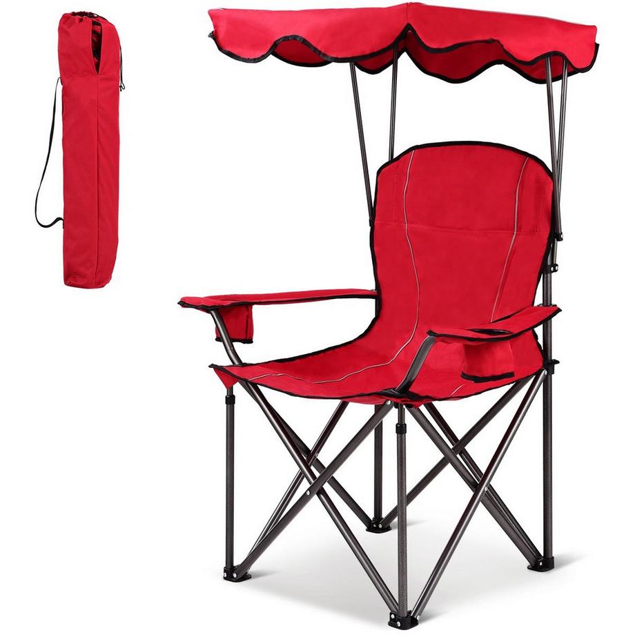 Northix  Chaise de pêche pliante avec porte-gobelet pour terrasse, plage, camping, 96,5 x 67,5 x 130 cm, rouge 
