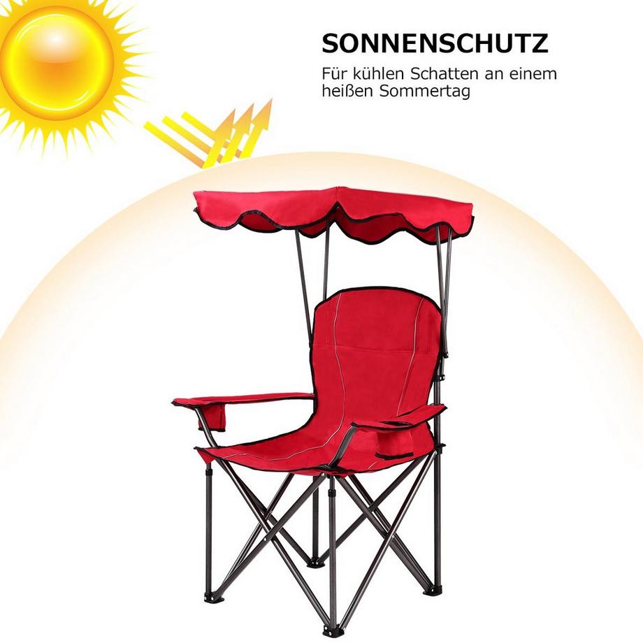 Northix  Chaise de pêche pliante avec porte-gobelet pour terrasse, plage, camping, 96,5 x 67,5 x 130 cm, rouge 