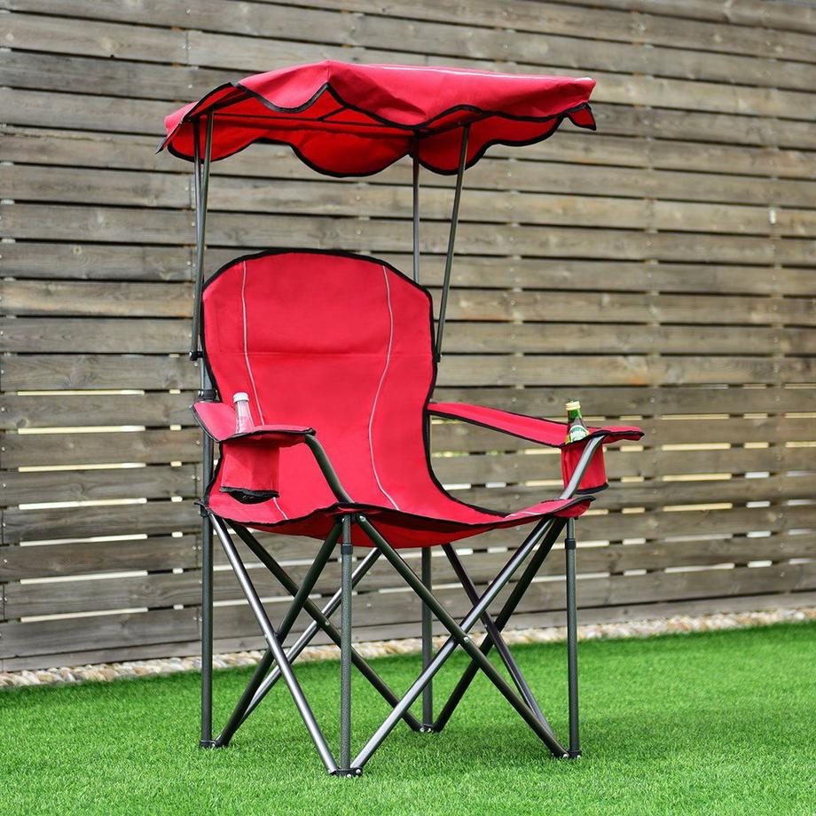 Northix  Chaise de pêche pliante avec porte-gobelet pour terrasse, plage, camping, 96,5 x 67,5 x 130 cm, rouge 