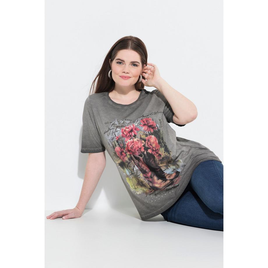 Ulla Popken T-Shirt Classic Motivo Tradizionale Girocollo Mezza Manica  