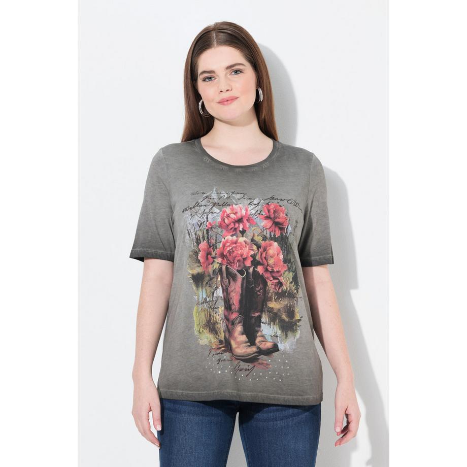 Ulla Popken T-Shirt Classic Motivo Tradizionale Girocollo Mezza Manica  