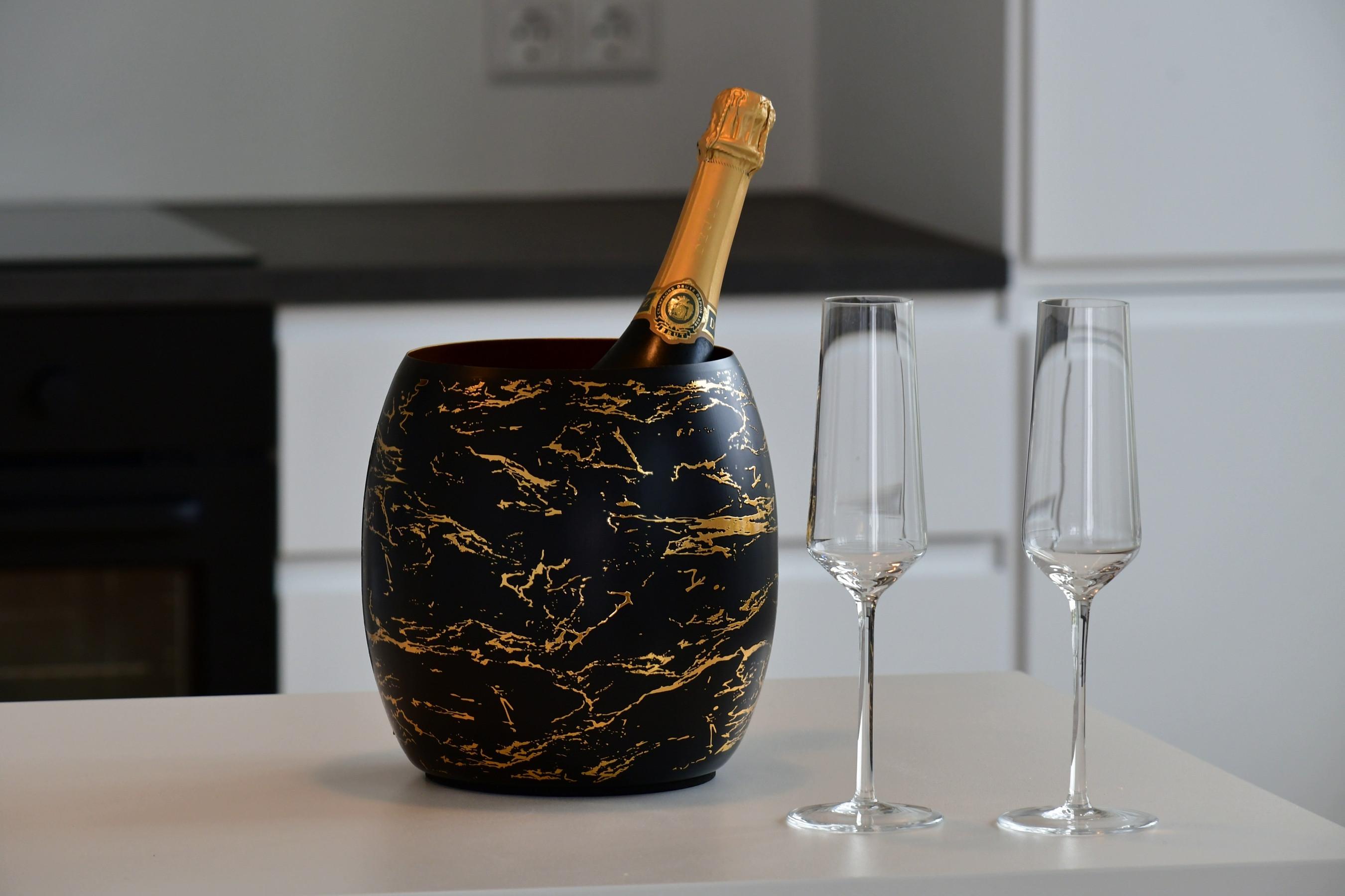 Blue Chilli Wein- und Champagnerkühler: -goldenes Marmordesign  