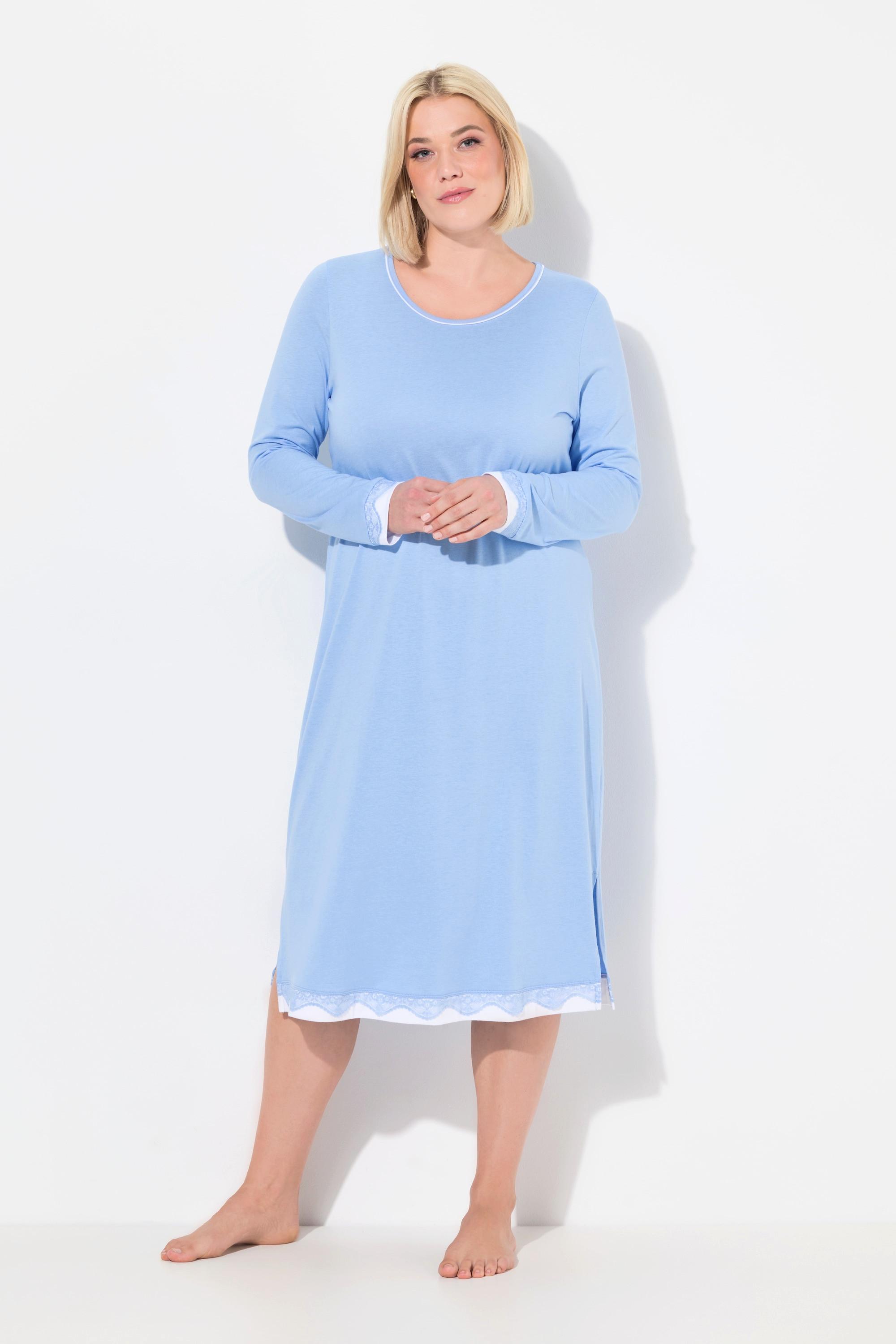 Ulla Popken  Chemise de nuit oversized, avec dentelle. Col rond et manches longues. 